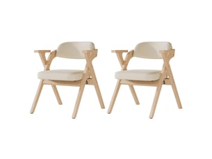 Lot de 2 chaises de salle à manger pliantes avec accoudoirs, bois et lin beige