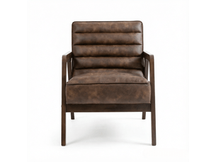 Fauteuil grande assise structure en bois massif revêtement pu et coussin d’assise épais