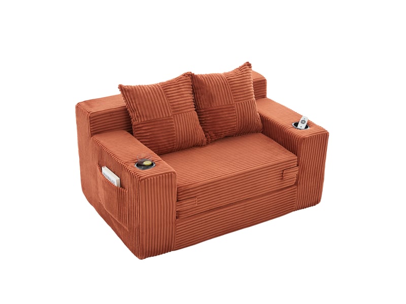 Canapé-lit 2 places tcqpz convertible 151 x 133 x 64 cm velours côtelé orange - Conforama A