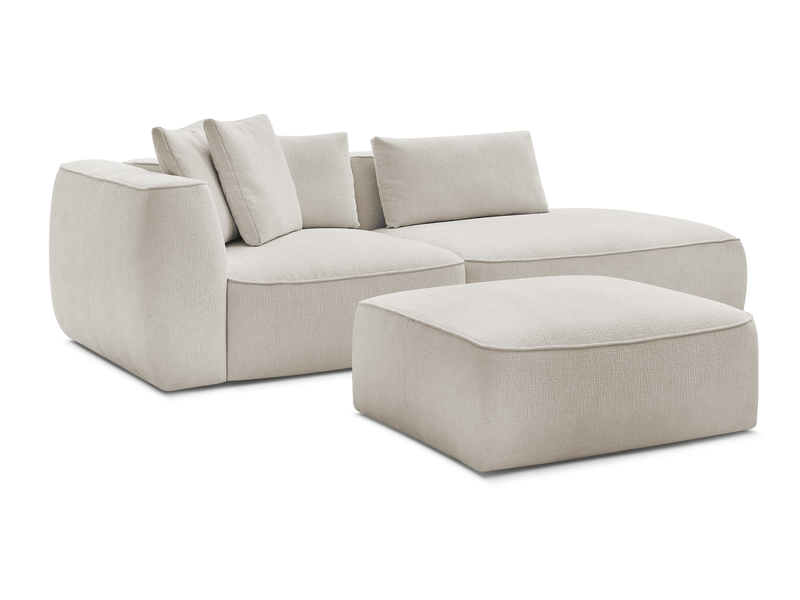  Bobochic canapé droit fixe 3 places leopold tissu texturé avec pouf beige  accoudoir gauche LEOPOLD - Conforama A