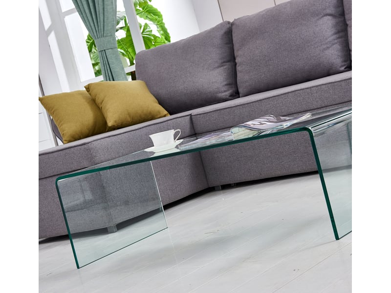  Table basse en verre trempé transparent – design cintré – 100 x 50 x 35 cm  - Conforama E