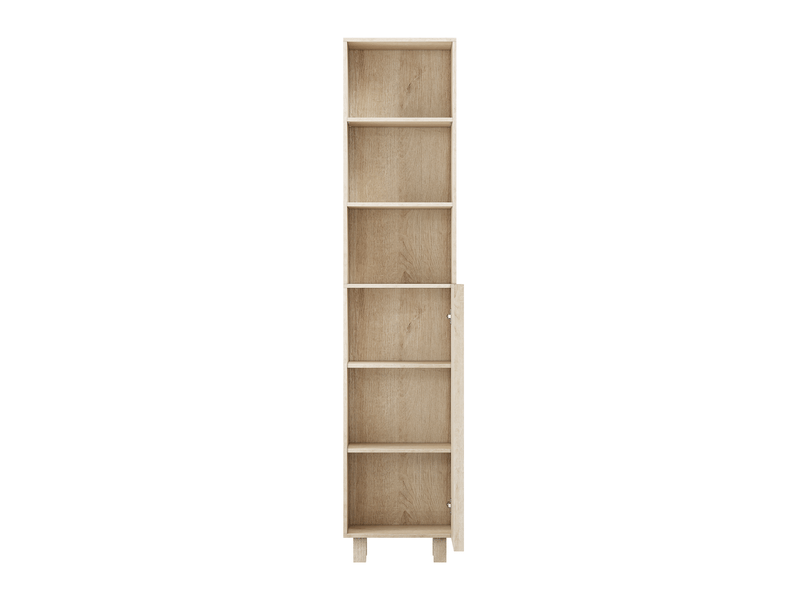  Meuble colonne de salle de bain 162.5cm chêne clair - meuble de rangement étroit avec portes et étagères ouvertes  - Conforama A