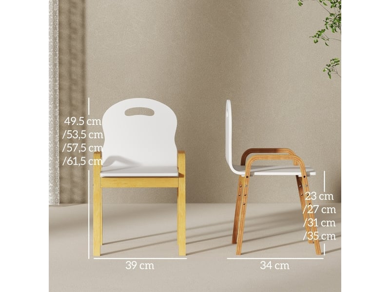  Lot de 2 chaises enfant réglables en hauteur 39 x 34 cm blanches en bois, de 3 à 15 ans avec accoudoirs  - Conforama C