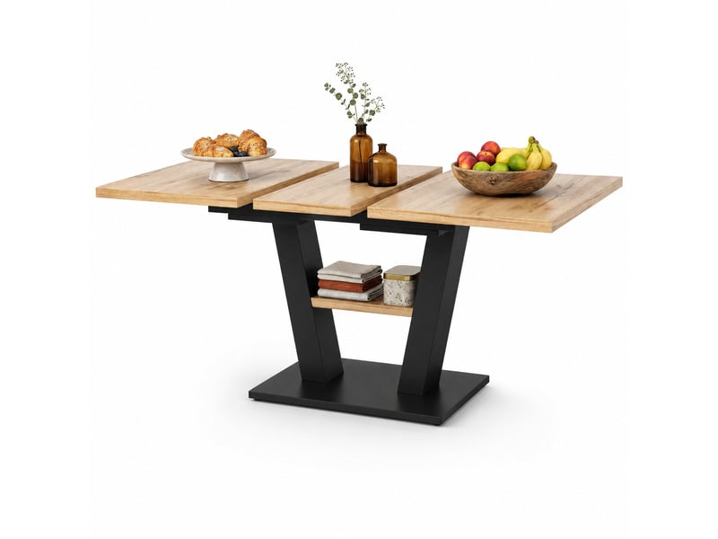  Table extensible 118-157x70x75cm, finition noir et naturel, motif imitation bois, dessus aggloméré, adaptée à la cuisine, piètement croisé métallique  - Conforama A