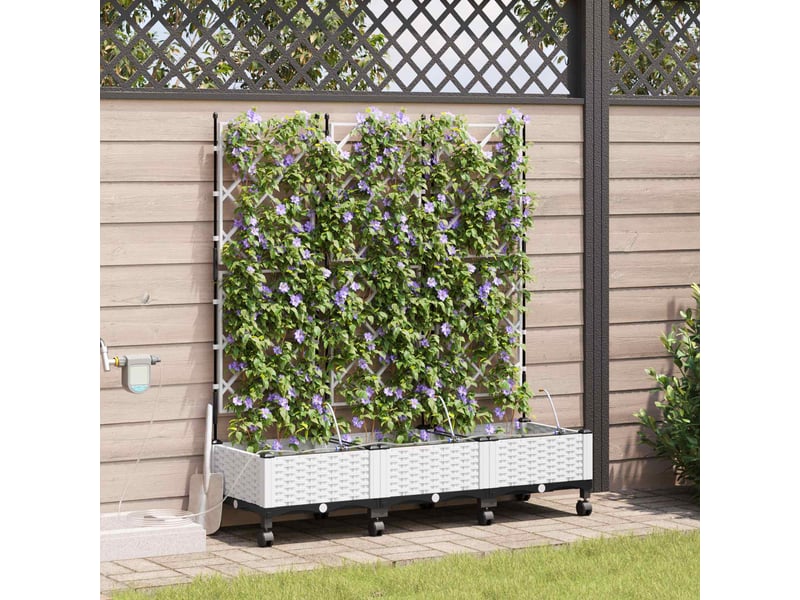 Jardinière - porte-plante de jardin avec irrigation et roues 3 pcs blanc pp - Conforama B