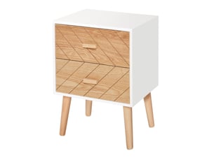 Commode à 2 tiroirs, armoire de chambre, table de chevet sur pieds pour le salon, 40 x 30 x 55,5 cm, blanc et naturel