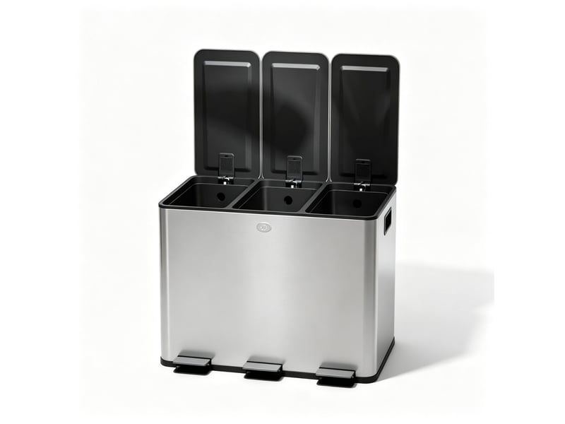  Poubelle tri sélectif - poubelle de cuisine, système de tri des déchets avec 3 compartiments de 10 l chacun, argent  - Conforama E