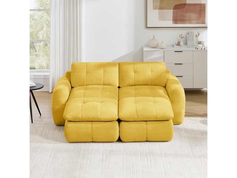 Canapé panoramique modulable 2 places en chenille jaune – 194 x 160 x 68 cm Fay Lum - Conforama B