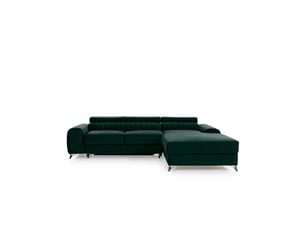 Canapé d'angle droit fixe MEUBLORAMA  3 places Polyester vert avec coffre de rangement