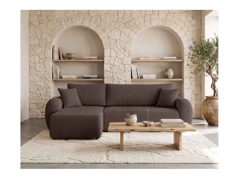  Alya - canapé d'angle convertible et réversible 3 places en velours côtelé  - Conforama B