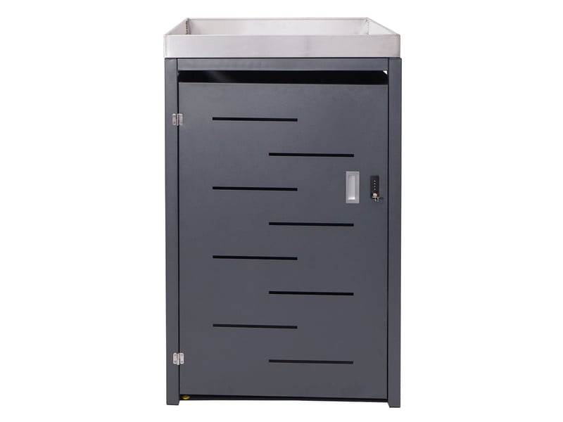  Cache poubelle simple avec bac à plantes 125x69x84 cm acier galvanisé acier inoxydable extensible anthracite 04_0005709  - Conforama D