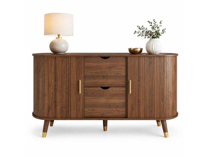 Buffet avec 2 portes coulissantes, 2 tiroirs et étagères réglables pour salon en mdf 140×40×79,5 cm noyer - Conforama A