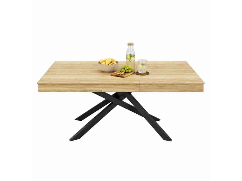  Table à manger extensible 140180x80x76 cm, 6 à 8 places, plateau épais, pieds croisés métal, mdf, chêne  - Conforama A