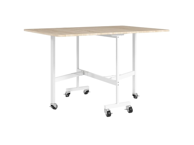 Table à manger extensible 120x80 cm – chêne – 6 places, 6 roulettes avec freins, idéale pour petit espace - Conforama E