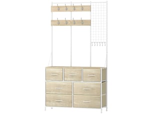 Meuble d'entrée 4 en 1 style industriel multi-rangement métal blanc effet bois clair