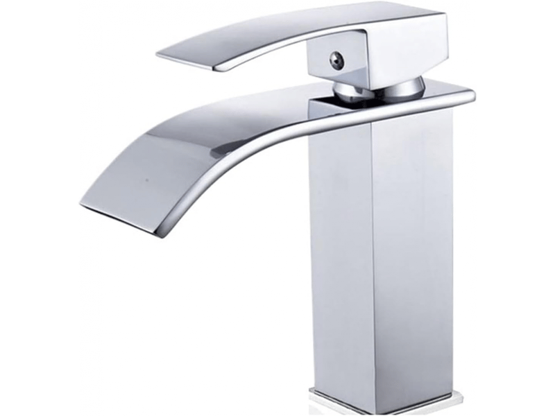  Robinet de lavabo cascade galvanisé, installation sur comptoir, mitigeur monotrou eau chaude et froide  - Conforama A