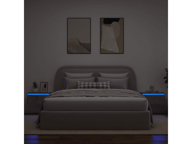  Lot de 2 table de chevet mural avec lumières led gris béton shl15084  - Conforama E
