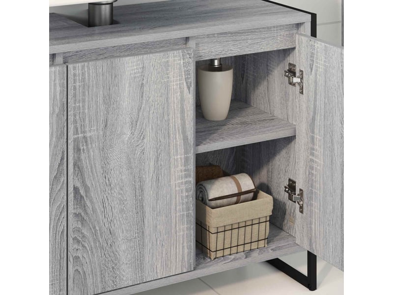  Cabinet de salle de bain, meuble de rangement gris sonoma 90x30x60 cm  - Conforama D