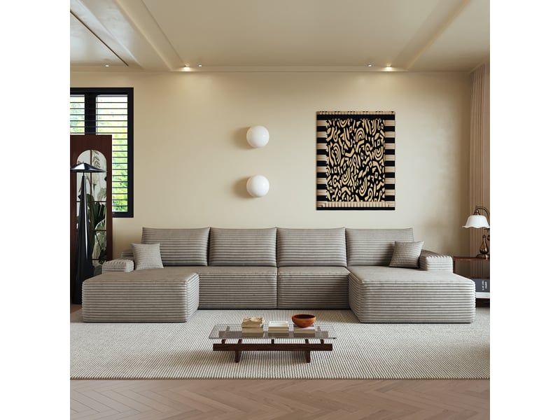 Canapé d'angle, canapé modulable, livré monté, design moderne, 340 cm, pour salon, chambre, appartement, assise profonde, camel - Conforama W