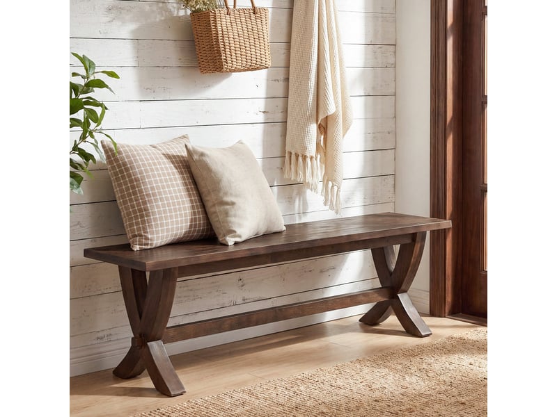  Banc en bois massif de 150 cm, banc d'entrée style maison de campagne avec pieds en croix, long banc de bout de lit en bois, banc rustique pour salon, chambre, couloir ou buanderie.  - Conforama B
