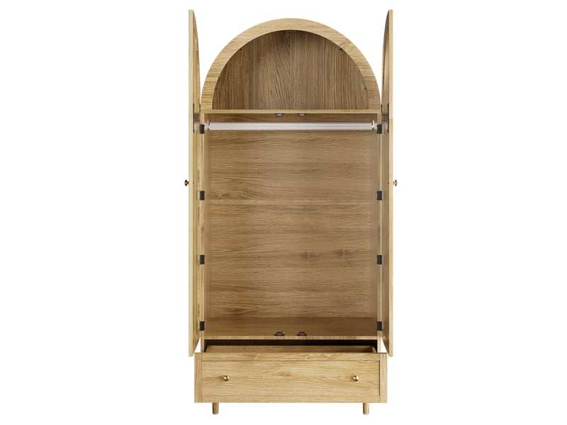  Armoire 79x50x175 cm avec tiroir MDF chêne clair, grand rangement et portes habillées de tissu  - Conforama A