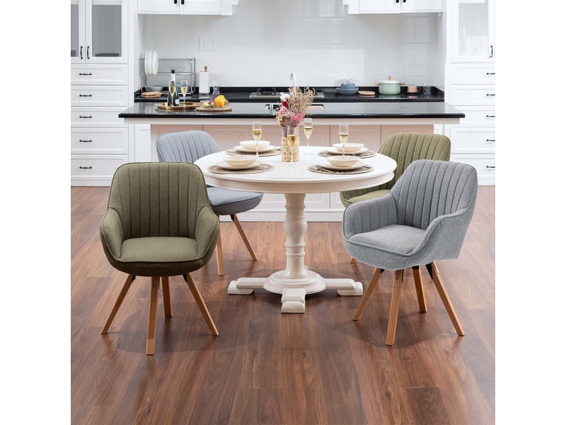  Lot de 4 chaise salle à manger fauteuil pivotant avec accoudoirs pieds en bois massif vert gris  - Conforama B