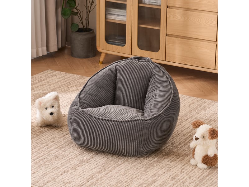  Pouf enfant,69x72x51 cm,avec dossier enveloppant,velours côtelé,gris clair  - Conforama B