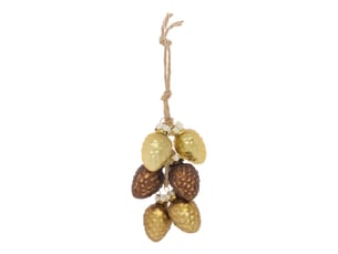 Suspension de sapin grappe de pommes de pin en verre dorée 11 cm