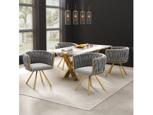 Lot de 2 chaises de salle à manger en velours gris et doré pivotantes à 360°