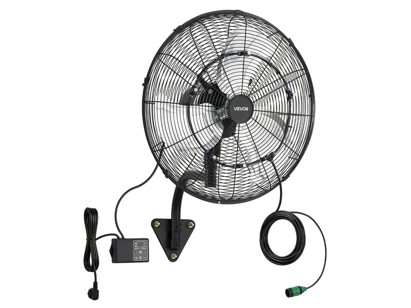 Vevor ventilateur mural industriel brumisateur 50,5 cm, oscillant, télécommande, ip44, 3 vitesses, minuterie 18 h, contrôle température FOW-20-S - Conforama A