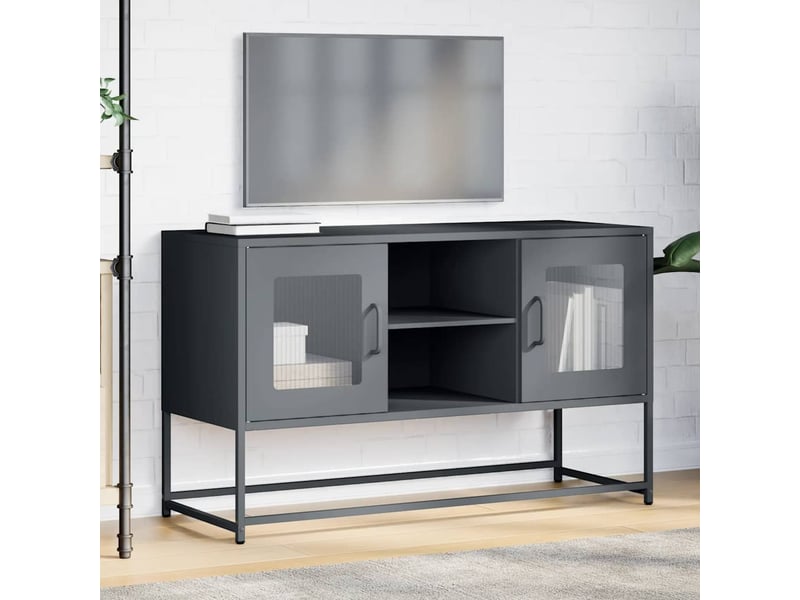  Meuble tv - banc tv - meuble de rangement anthracite 100,5x39x60,5 cm acier  - Conforama D