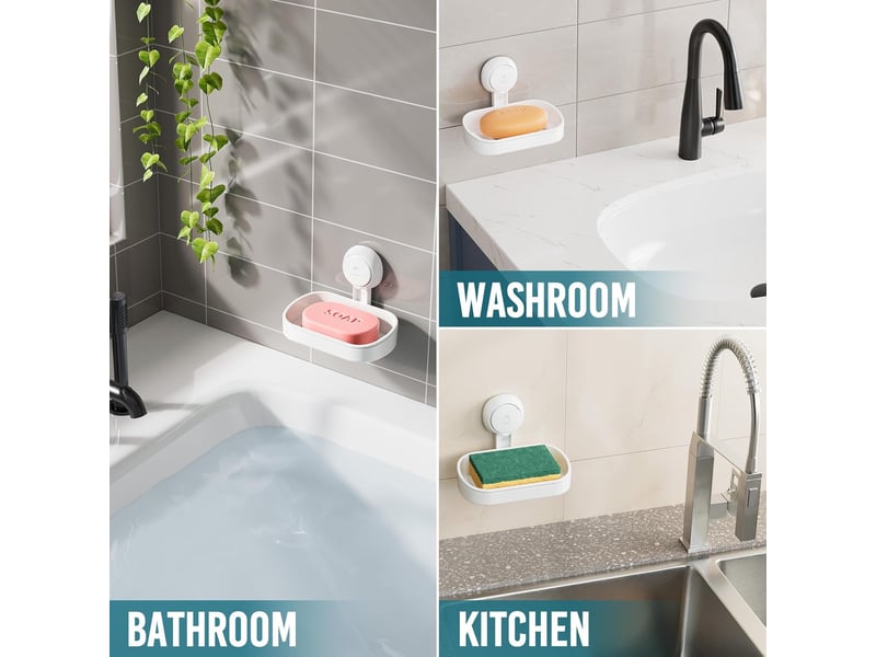  Porte-savon à ventouse pour salle de bain, mural, porte-savon amovible en plastique avec trou de drainage.  - Conforama C