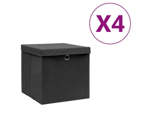 Boîtes de rangement avec couvercles 4 pcs 28x28x28 cm noir