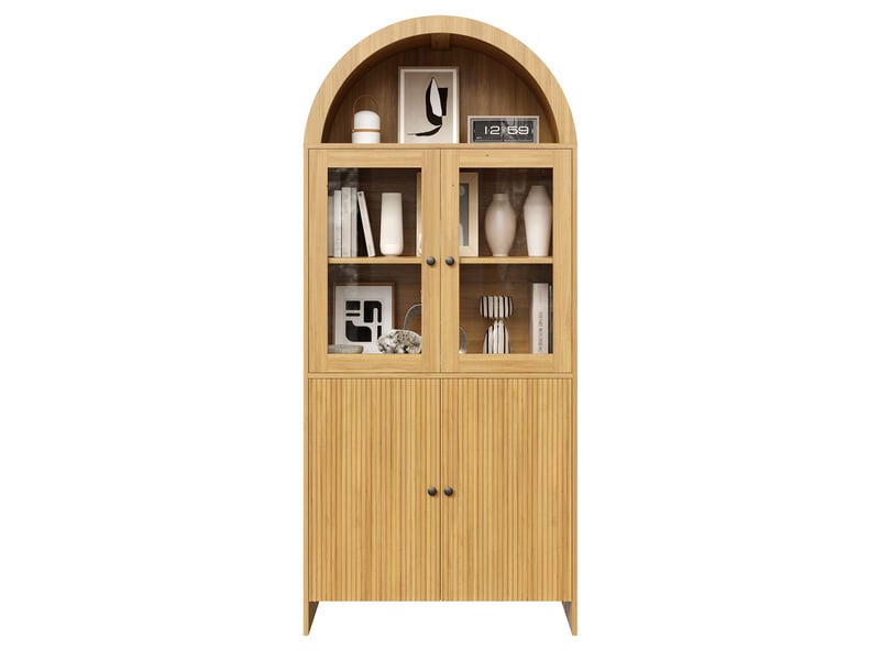  Buffet haut 78x40x176 cm avec vitrine à portes vitrées et rangement fermé, naturel  - Conforama A