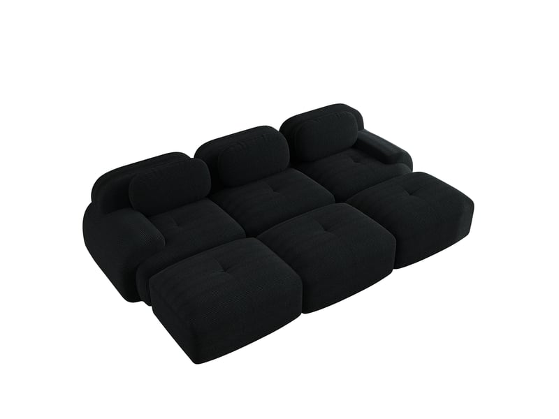  Canapé modulable 3 places noir en velours côtelé avec 3 poufs, sans montage, pour salon et home cinéma  - Conforama A