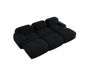 Canapé modulable 3 places noir en velours côtelé avec 3 poufs, sans montage, pour salon et home cinéma