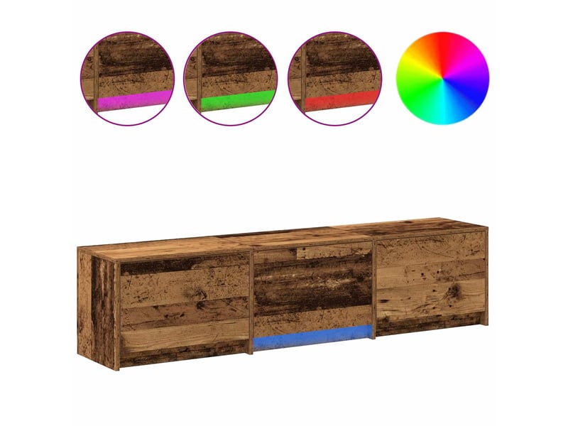  Meuble tv - banc tv - meuble de rangement avec led avec bandes led bois ancien 165 x 34 x 40 cm  - Conforama D