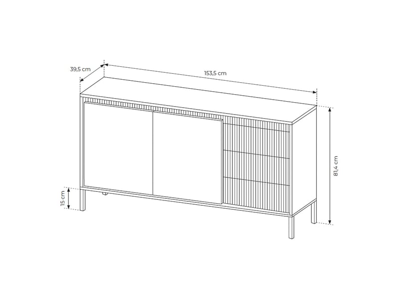  Buffet hatomo, 3 tiroirs, 154x40x81h cm beige Hatomo - Conforama C