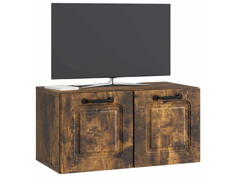  Meuble tv - banc tv - meuble de rangement mural chêne fumé 59,5 x 31 x 30 cm bois d'ingénierie  - Conforama C