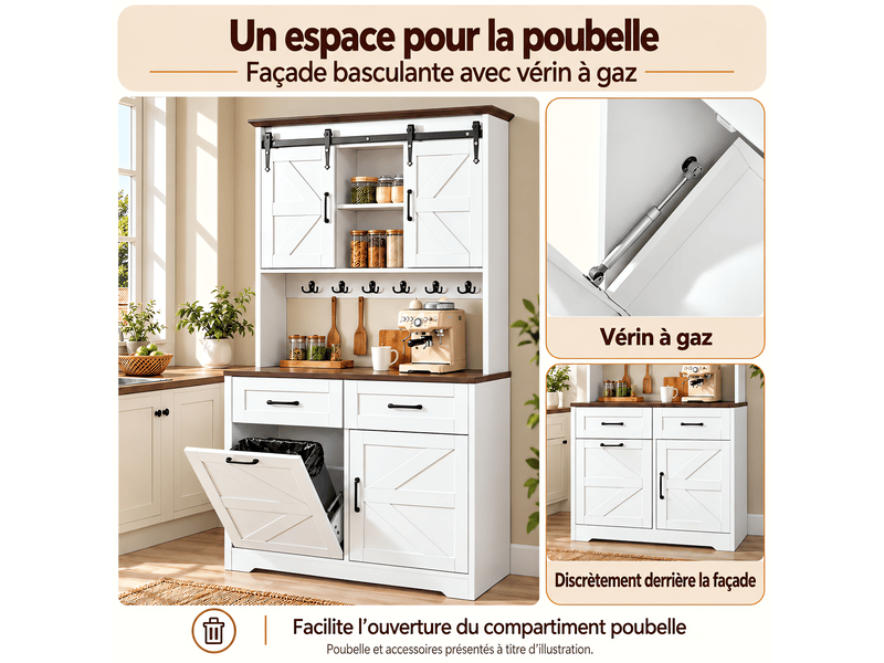  Meuble de cuisine muvano, buffet avec plan de travail, portes coulissantes, blanc, 96 × 40 × 180 cm  - Conforama R