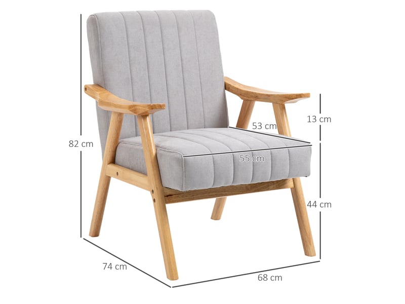  Fauteuil oreilles 68x74x82 cm style scandinave polyester gris clair  - Conforama D