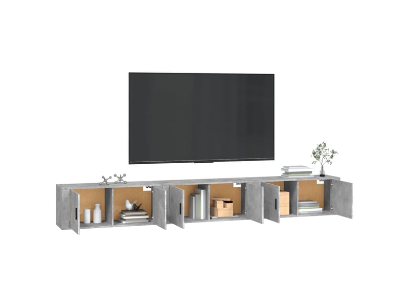 Lot de 3 meuble tv mural, meuble tv suspendu gris béton 100x34,5x40 cm - Conforama C