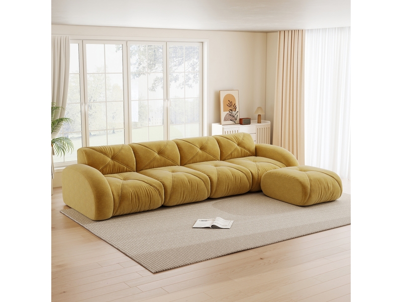 Canapé d'angle modulable ulevr 4 places avec repose-pieds, chenille jaune, 358 x 171 x 76 cm - Conforama D