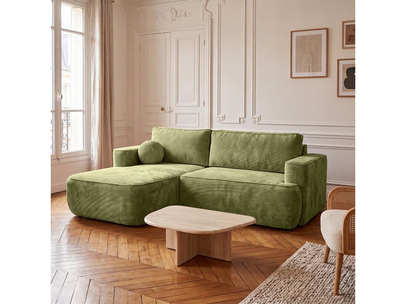  Canapé d'angle moon mini avec fonction couchage, tissu flow, gauche, vert (12)  - Conforama B