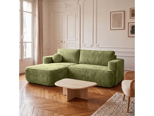 Canapé d'angle moon mini avec fonction couchage, tissu flow, gauche, vert (12)