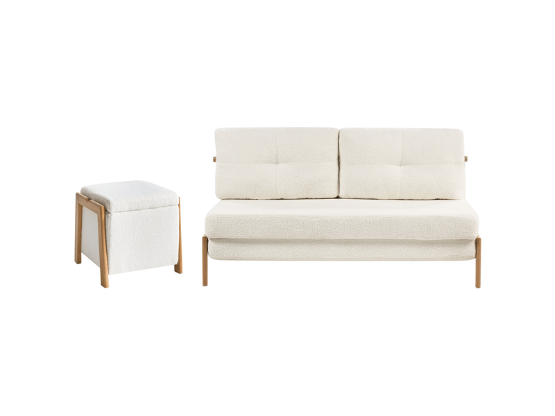 Ensemble de salon 3 places edland bouclé blanc avec pouf  - Conforama D