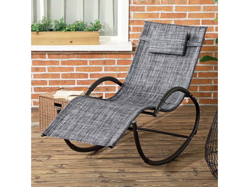 Chaise de jardin, chaise longue à bascule, métal, 61x155x88cm, gris - Conforama D