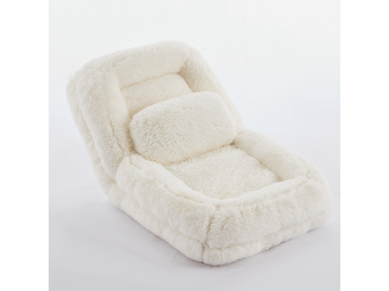  Fauteuil lit de sol inclinable 5 positions 102 x 89 x 88 cm – lit panier géant humain transformable avec coussin lombaire – peluche – beige  - Conforama A