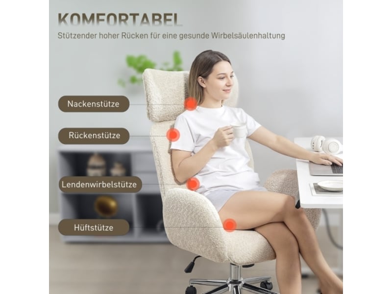  Chaise de bureau ergonomique avec appui-tête réglable, inclinable, réglable en hauteur, gris blanc  - Conforama B