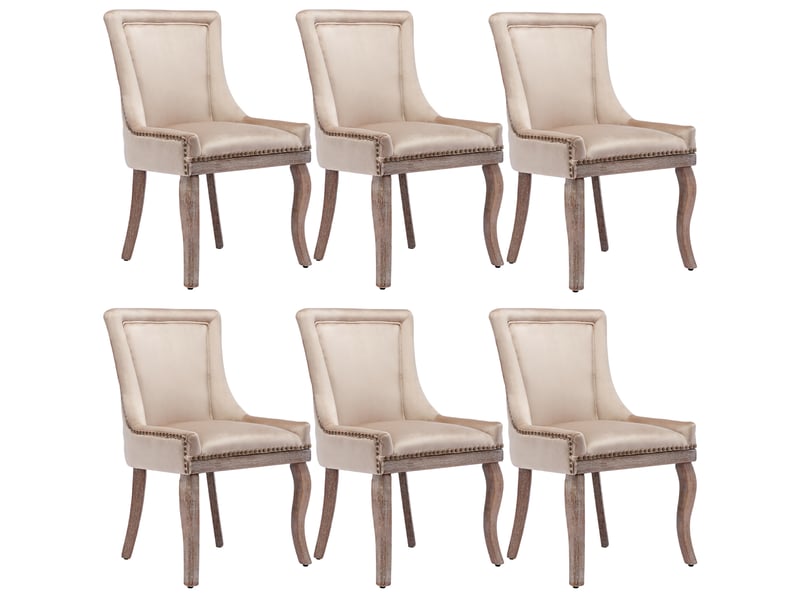  Lot de 6 chaises de salle à manger 55x61x91 cm beige en velours, dossier rembourré à clous décoratifs  - Conforama A
